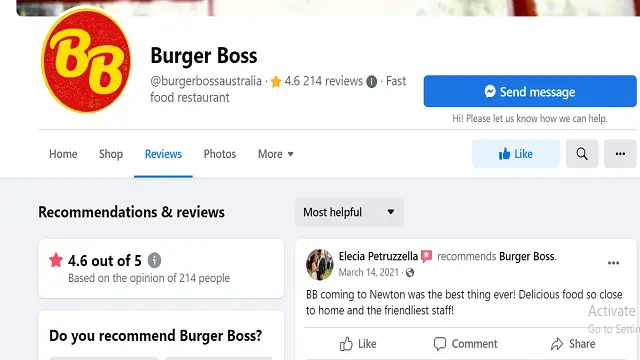 Burger Boss Secret menu review on Facebook